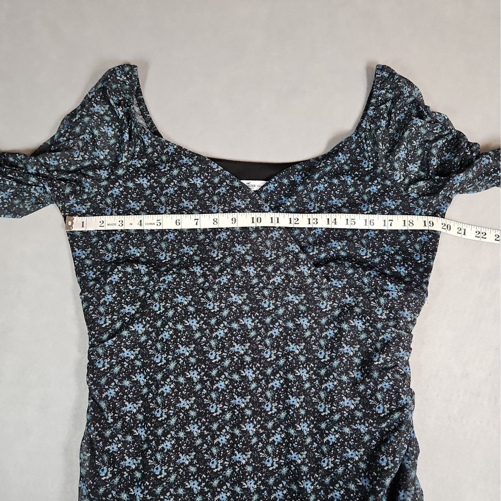 Hollister Womens Black Blue Floral Long Sleeve Mini Dress Size XL - Picture 8 of 11